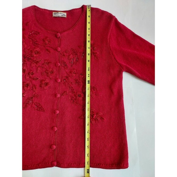 Ladies Heirloom Collectibles Vintage 2003 Red Beaded Embroidered Sweater Large - Picture 6 of 10
